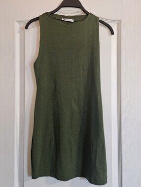 Zara Dark Olive Sleeveless Shift Dress